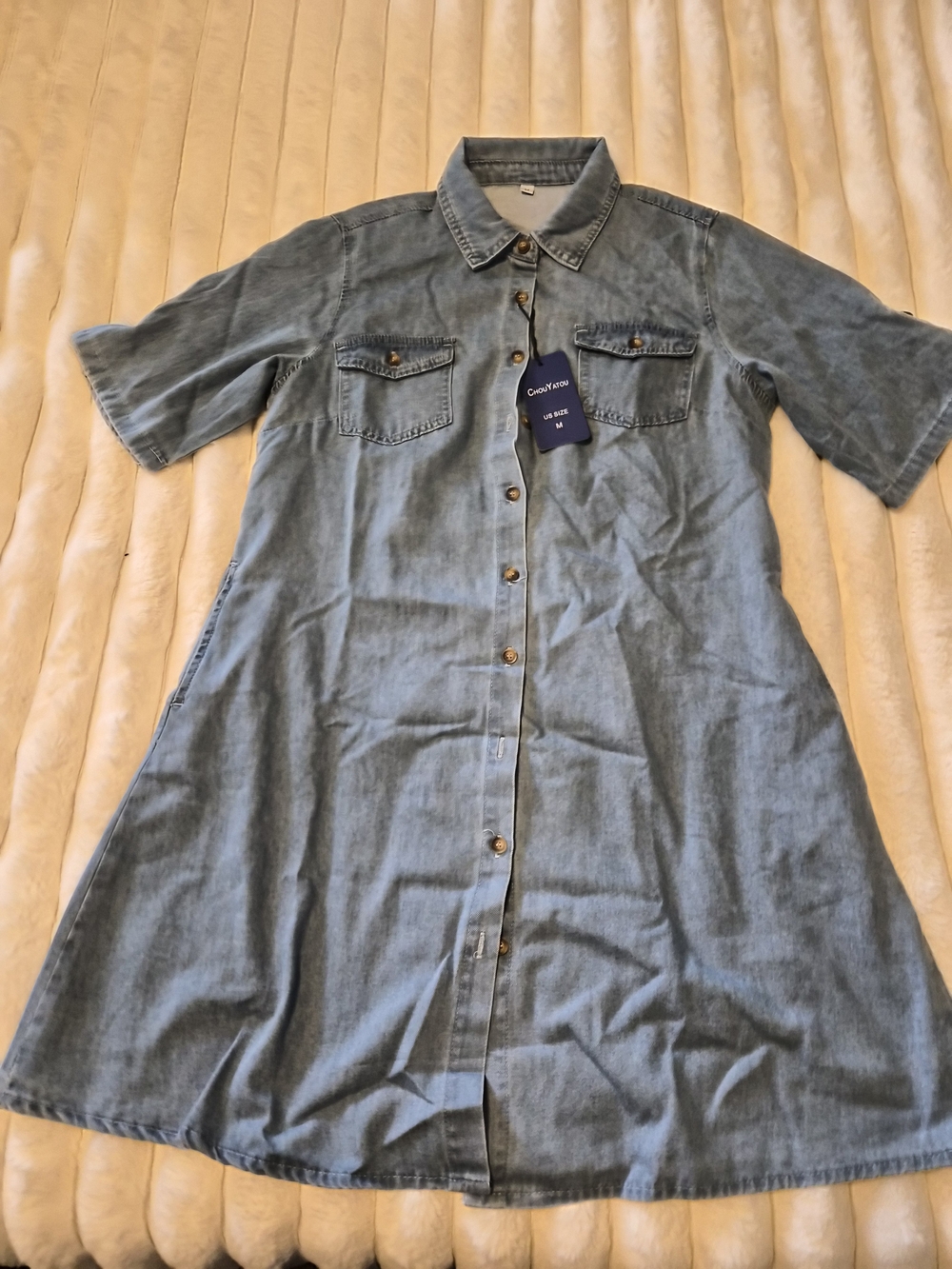 Casual Light Blue Denim Shirt Dress - Unbranded